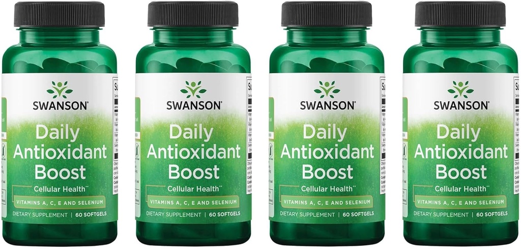Swanson Vitaminen Dagelijks Antioxidant Boost - Bevordert Cellular Health & Immune Ondersteuning - Ondersteunt Natuurlijke Defensive voeden - (60 Softgels) 4 Pack