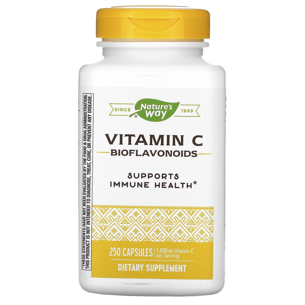 Nature's Way Vitamine C with Bioflavonoids, Immune Support*, High Potency Vitamine C per 2-capsule portie, Promoot Collageen*, 1.000 mg per 2-capsule Serving, 250 Capsules (Packaging May Vary)