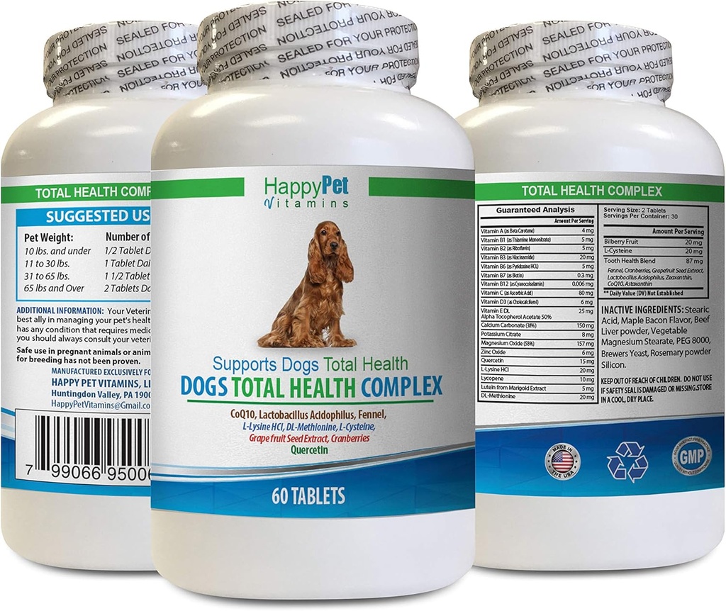 Honden gezonde jas supplement - Honden Total Health Complex - Natuurlijke - Beste haarjas Immune Eye Teeth UTI Health - quercetine voor honden - 1 fles (60 Treats)