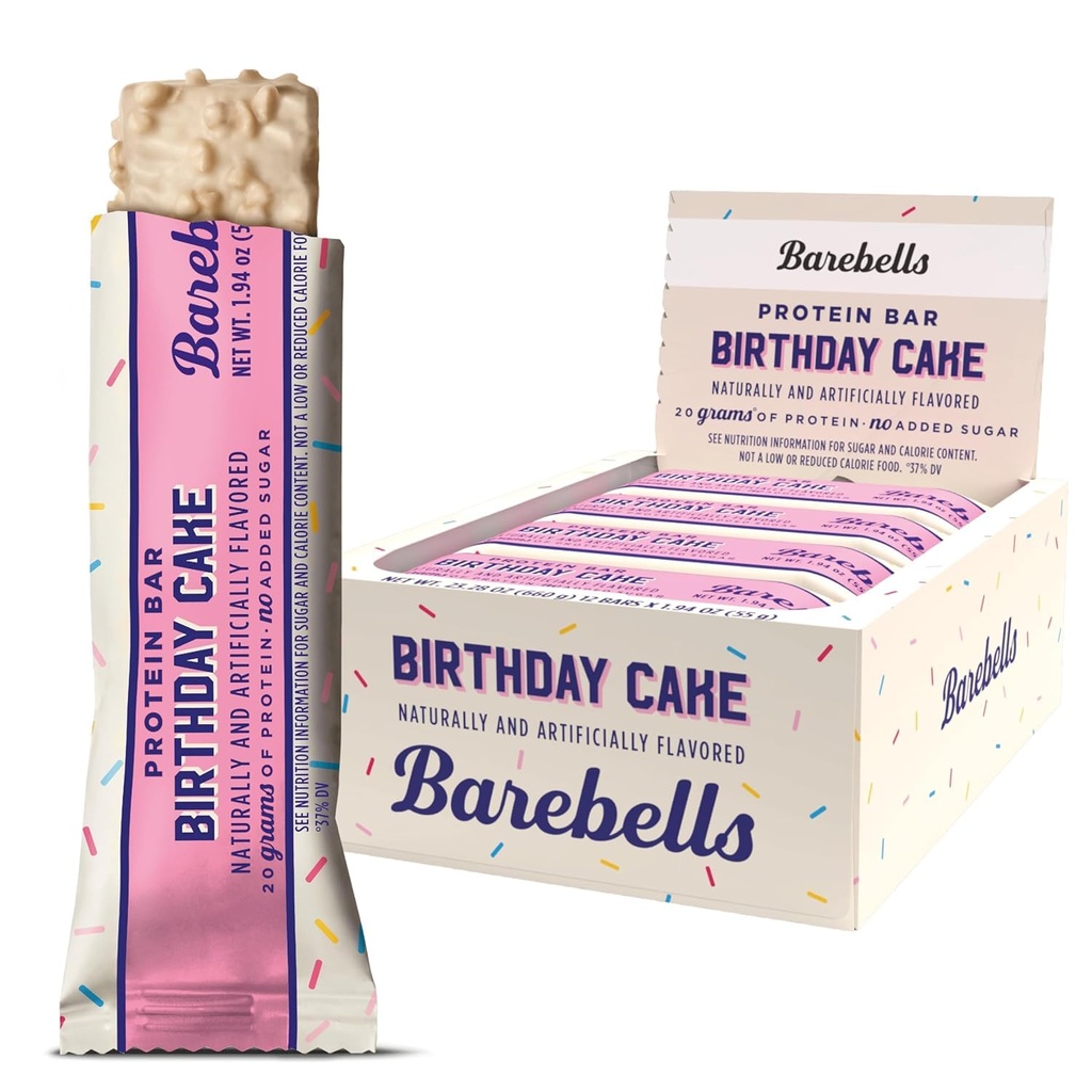 Barebells Proteïne Bars Verjaardagscake - 12 Telling, 20g Hoge Proteïne Treats - Chocolade Voeding Bar met 1g Totaal Suikers - On-The-Go Breakfast of Post-Workout Snack