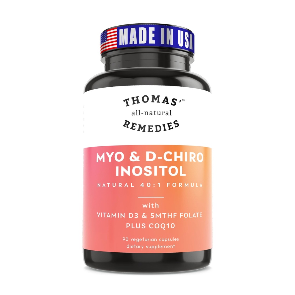 Thomas' all-natuurlijke remedies Myo Inositol Supplement & D-Chiro Inositol Blend Supplement met Folaat en Vitamine D3, 40 tot 1 Ratio, Non-GMO, Geen Fillers, CoQ10, 90 Vegan Capsules