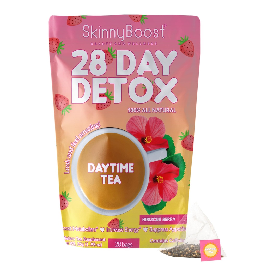 SkinnyBoost 28 Day Detox Daytime Thee -HIBISCUS BERRY (28 Tea Bags) Ondersteunt Metabolisme Boost, Detox, Alle Natuurlijke, Niet GGO, Veganistisch, Keto Vriendelijk