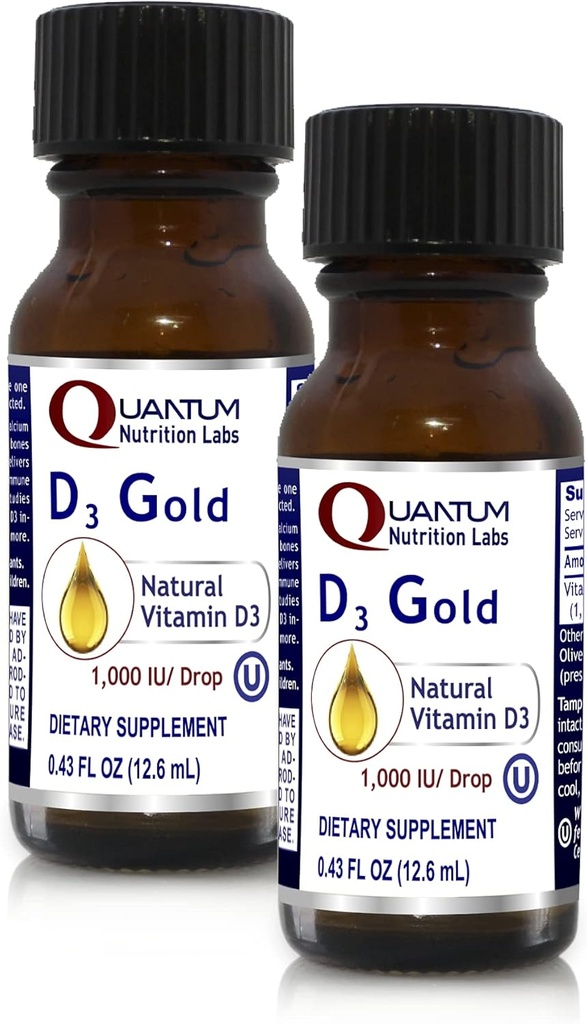 QNL D3 Gold - Vitamin D Liquid Drops - Bone Strength Supplement - Biedt Cardiovasculaire & Immuun Ondersteuning - Premium Health & Wellness Product - 0,43 fl oz (2 Pack)