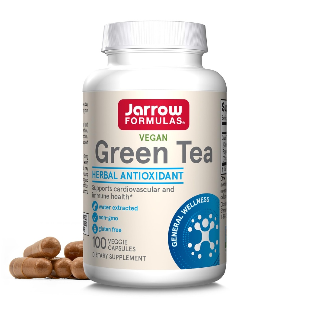 Jarrow Formulas Green Tea Herbal Antioxidant 500 mg, Dieetsupplement, Cardiovasculaire en Immune Health, 100 Capsules, 100 Day Supply