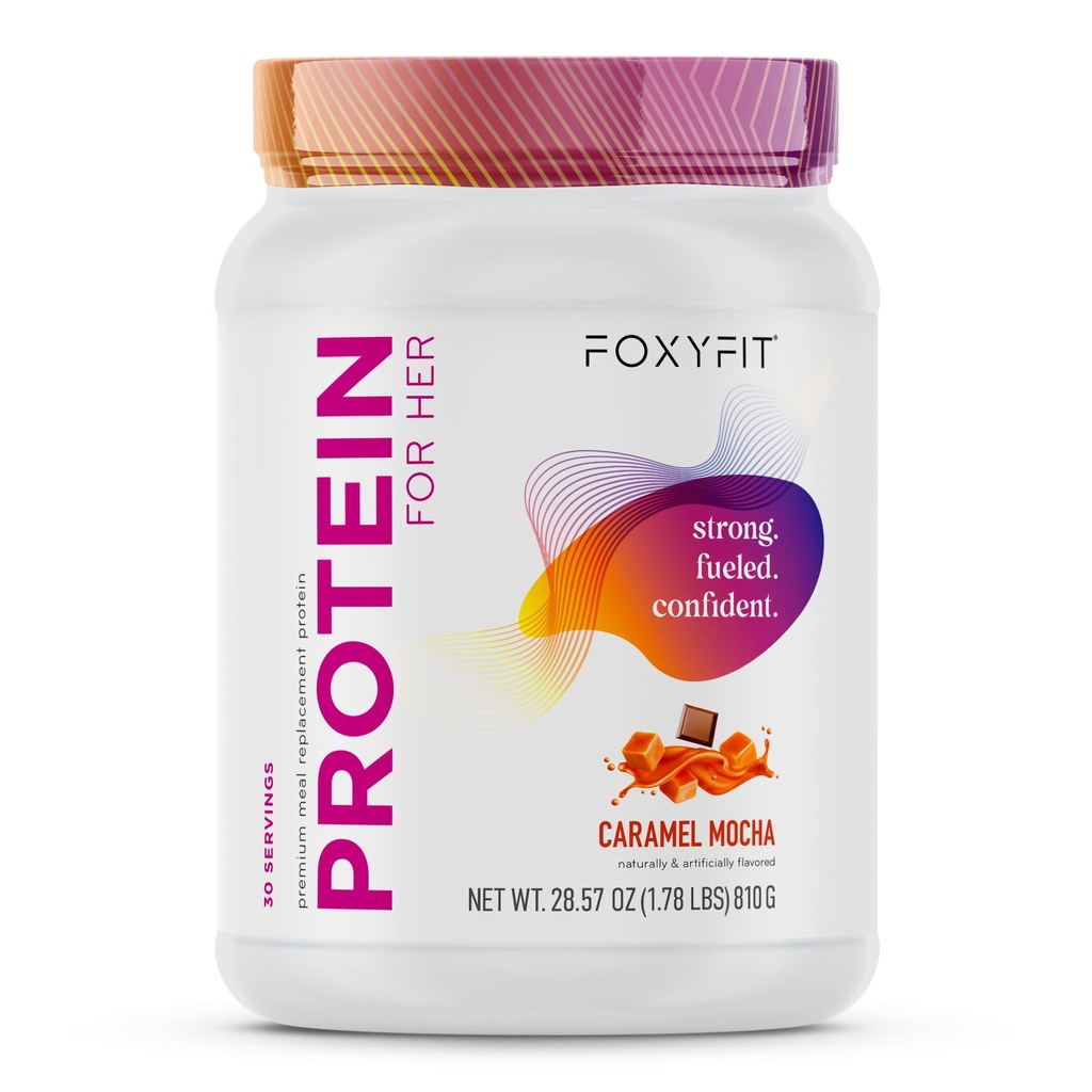 FoxyFit Proteïne voor haar, Caramel Mocha Wei Proteïne Poeder met CLA en Biotine voor een gezonde Glow (1.85 lbs)