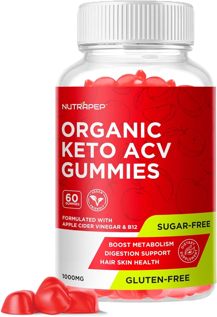 Biologische Keto ACV Gummies - Glutenvrije en suikervrije appel Cider Vinegar supplement voor vrouwen mannen (1000MG)