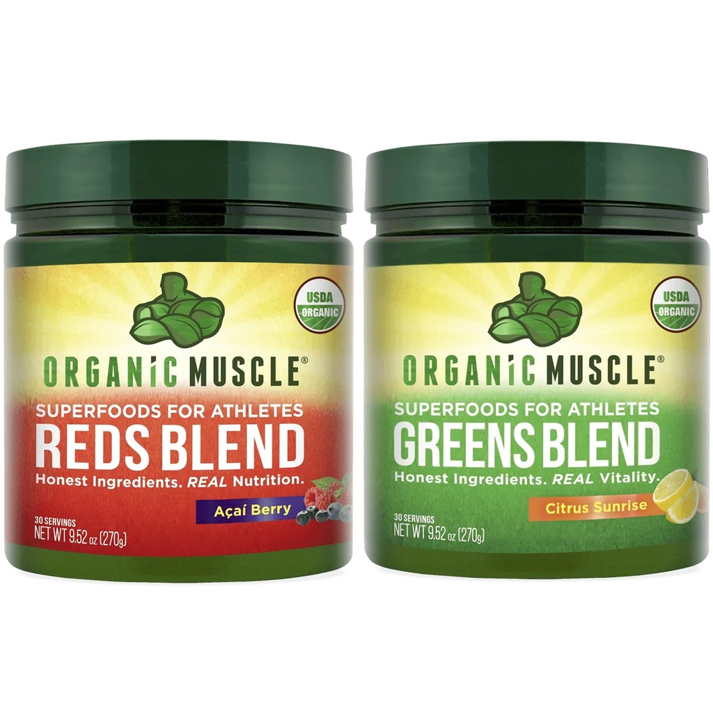 Organische Muscle Vegan Greens and Reds Superfood Powder - USDA Biologische & Plant Based Red Juice & Green Juice Powder Bundle for Energy, Focus, Digestie & Immune System - Non GMO 30 Servers