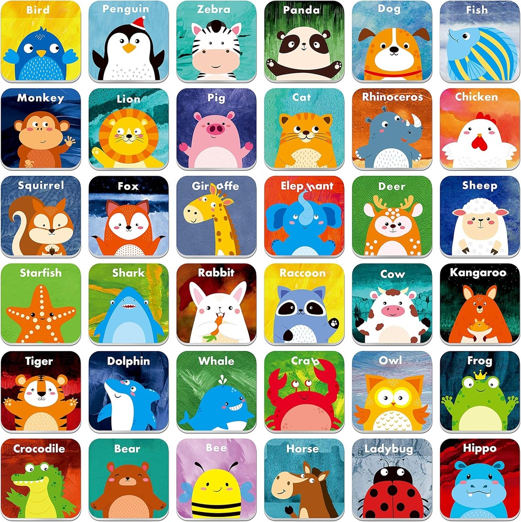 Hebayy 36 Pair Animals Matching Game Cartoon Flash Cards Erasable(72 PC's, Elke maatregel 2