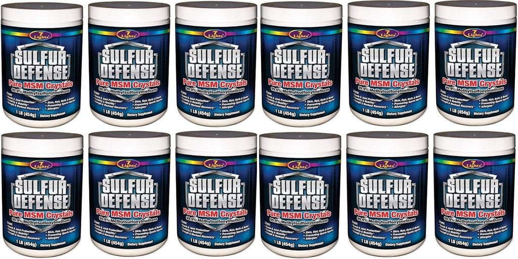 7 Lights Sulfur Defense, Pure 99,9% MSM (Methylsulfonylmethaan) Kristallen, 1 Pond, Case Pack van 12