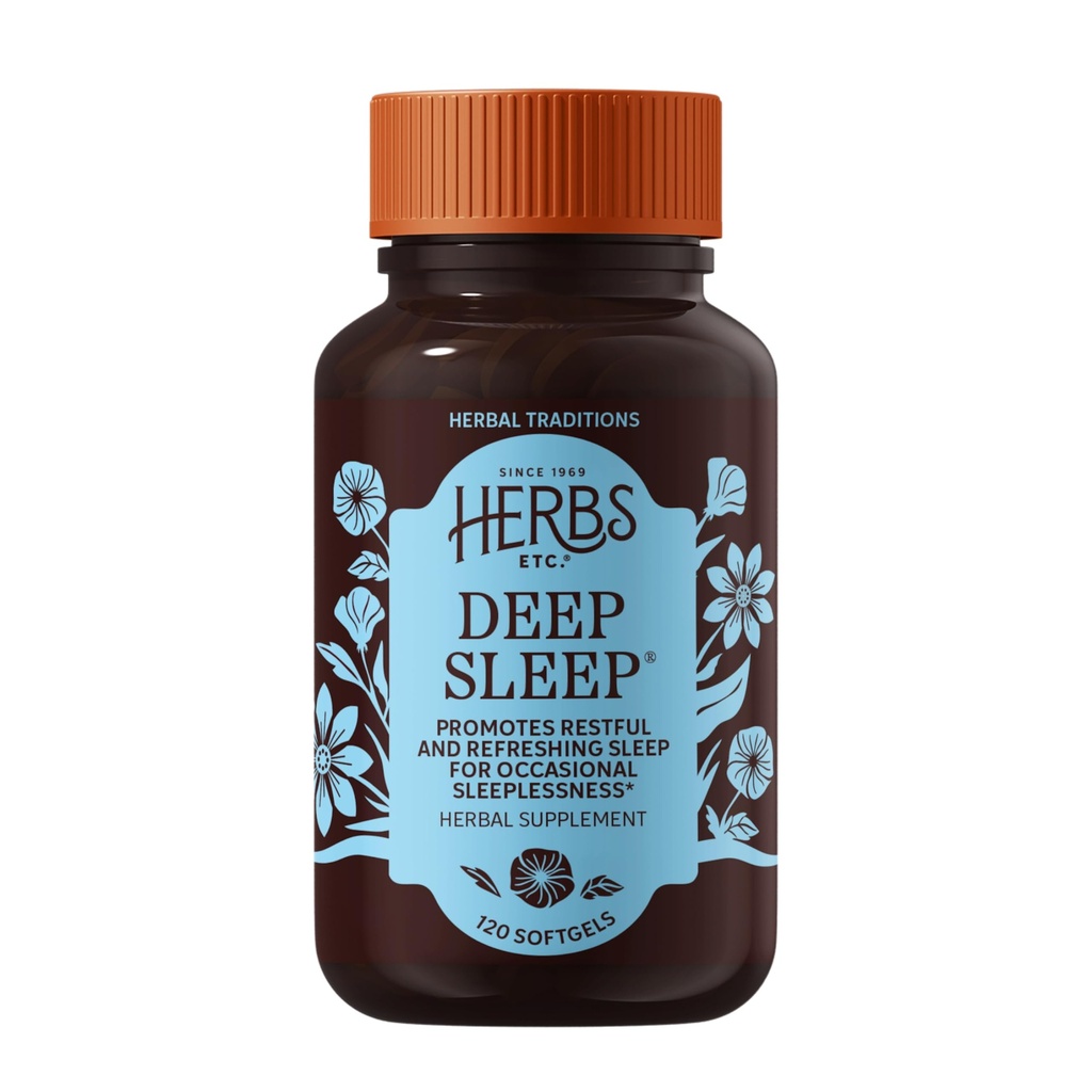 Kruiden Etc. Diepe Slaap Softgels - Herbal Slaap Ondersteuning Supplement - Rust & Calming Ondersteuning met Passiebloem, Kamille & Lemon Balm - 120 Softgels (120 Servers)