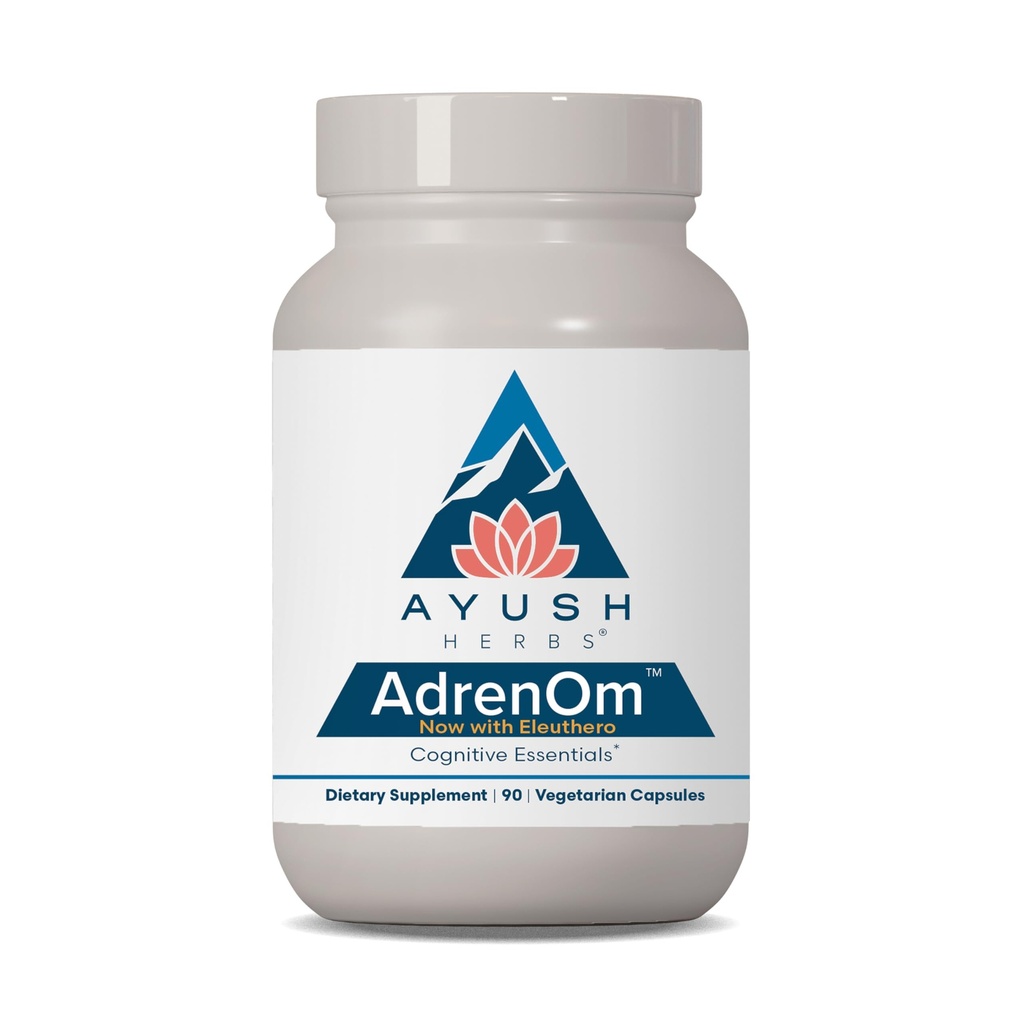 Ayush Herbs AdrenOm - Ayurvedic Adrenal and Stress-Support Supplement for Women & Men, Ashwagandha & Eleuthero to Support Adrenal Balance, Cognitive Function & Calm - 90 Vegetarische Capsules (1 graaf)