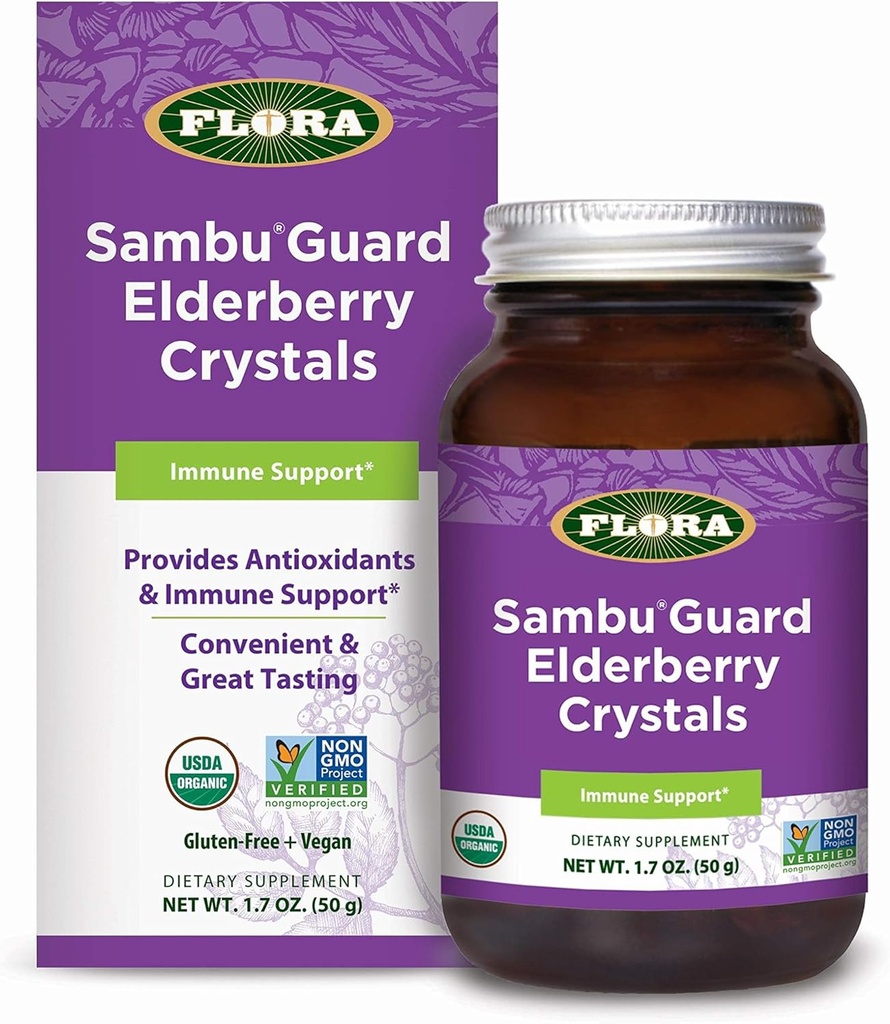 Flora - SambuGuard Vlierbessen Kristallen, Biedt Antioxidanten & Immune Ondersteuning, Versterk Immuniteit, Detox Body, Boost Energy, 1.7-oz. Poeder