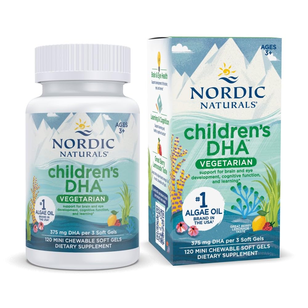 Nordic Naturals Kinder DHA Vegetarian - Kids DHA Omega-3 Supplement -Algenolie - Berry Lemonade Mini Kauwtabletten - Plant-gebaseerde formule voor leeftijden 3+ - 120 Zachte Gels - 40 Serven