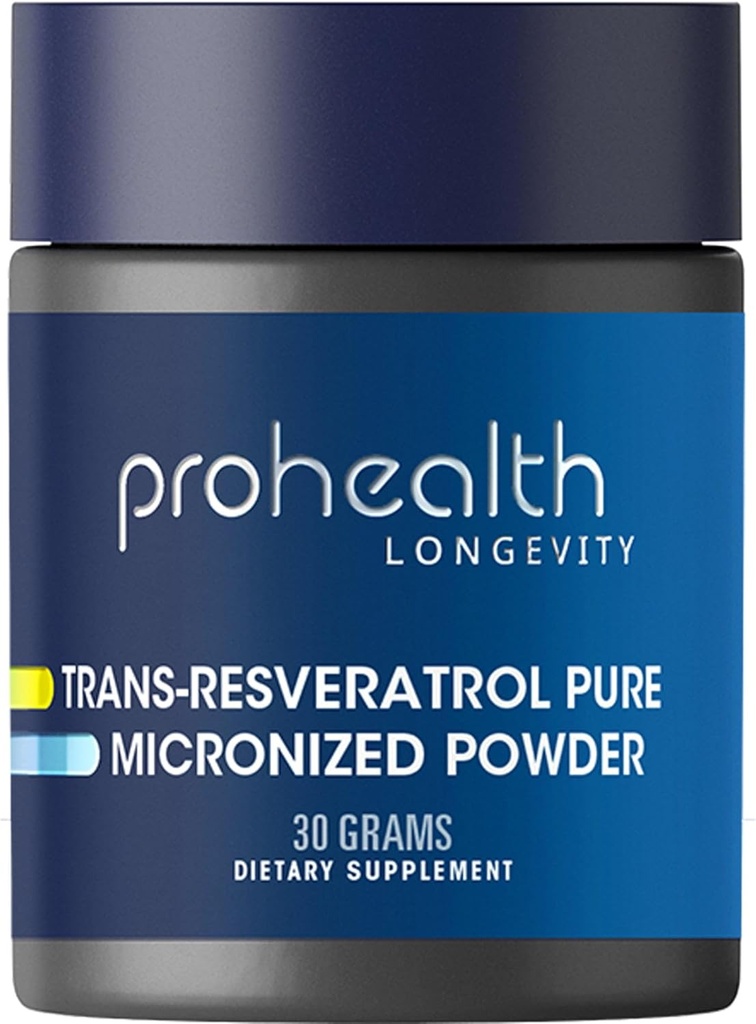 ProHealth Longevity Micronized Trans Resveratrol Powder 30 Gram - 98% Pure Pharmaceutical Grade, 1000 mg per schep, Superior Absorptie en Biobeschikbaarheid