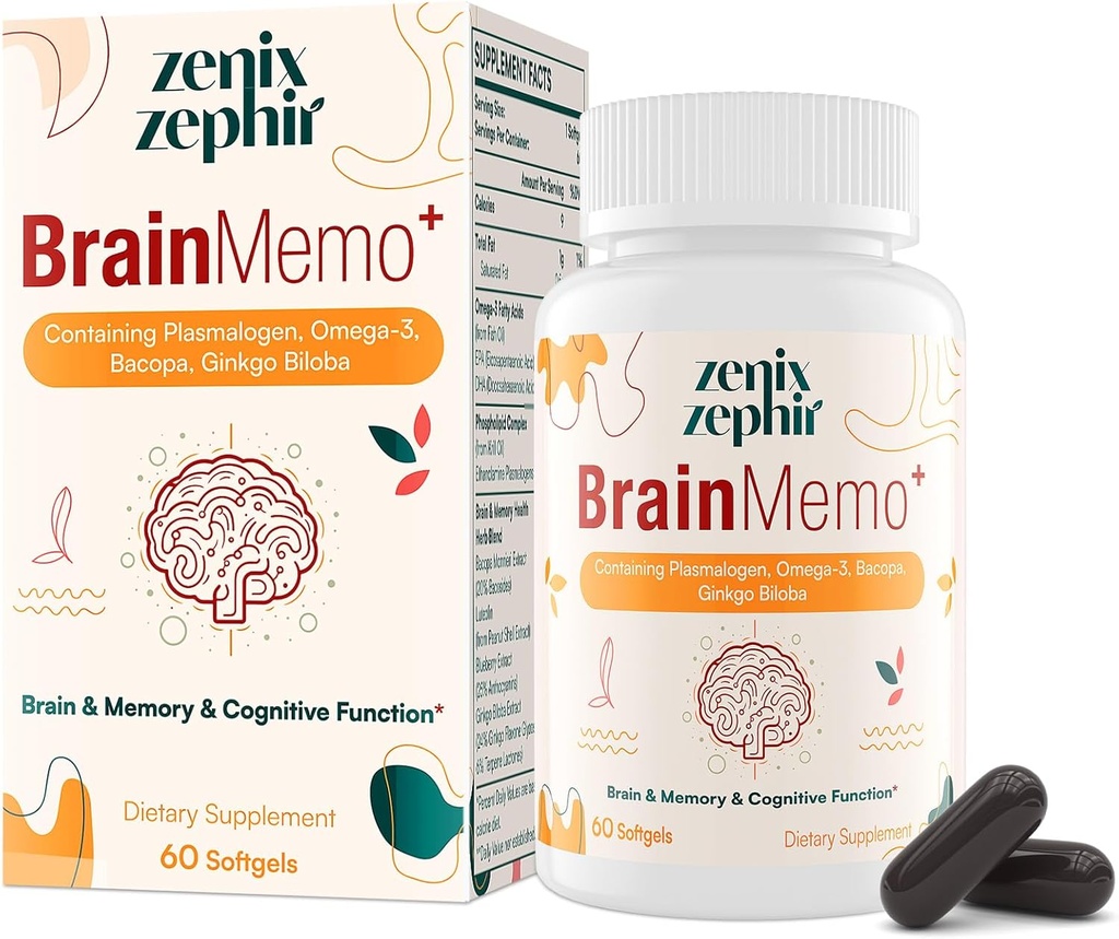 Hersensupplementen voor Geheugen en Focus - Fosfolipide Complex met Omega-3,Plasmalogenen voor Cognitive Performance en Focus Enhancement - Non-GMO, 60 dagen