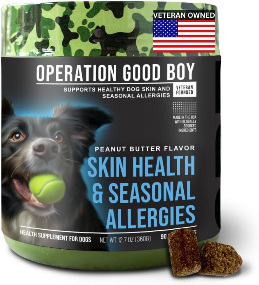 O.G.B. Opération Bon garçon - SRE: supplément pour la peau, le manteau et l'allergie pour les animaux de compagnie - 90 Couvercles doux - 12,7 oz - Ingrédients naturels fabriqués - Vétéran possédé