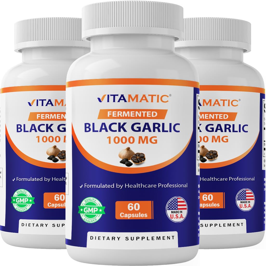Vitamatic 3 Pack Fermented Black Knoflook Extract 1000 mg 60 Capsules - Non-GMO, Glutenvrij - (Total 180 Capsules)