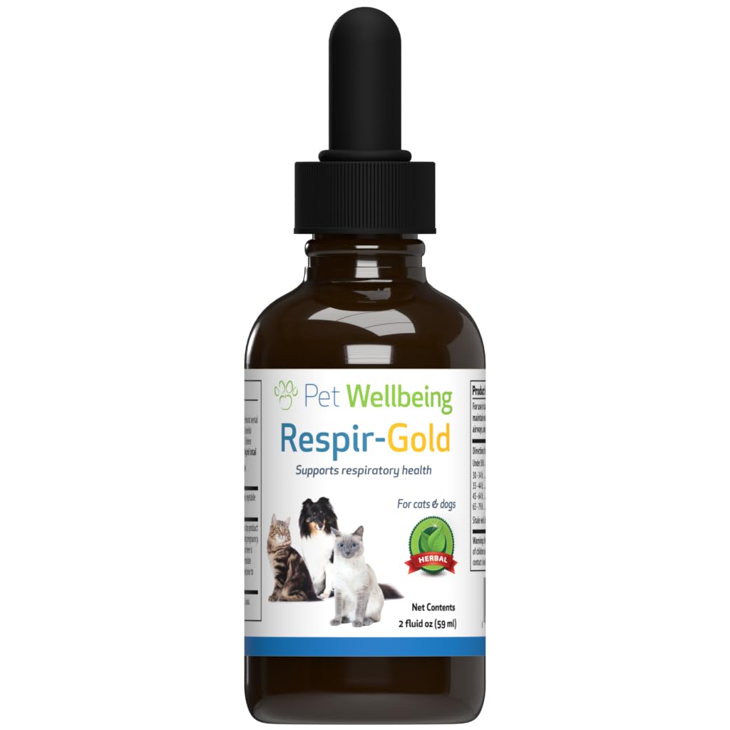 Pet Wellbeing Respir-Gold voor katten - Ondersteunt gezonde ademhaling, Open Airways, Respiratory Support, Black Cumin, Horehound, Grindelia - Veterinair-geformuleerd kruidensupplement 2 fl oz (59 ml)