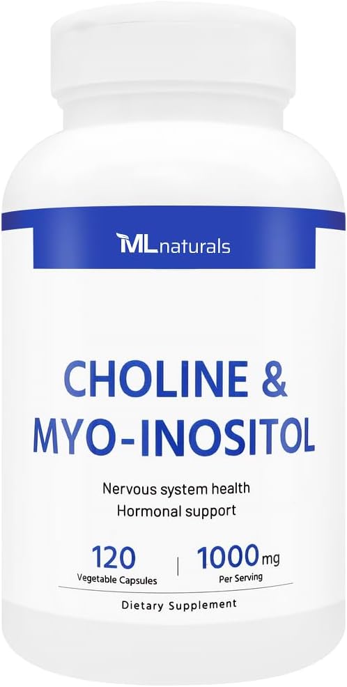 ML Naturals Choline & Myo-Inositol 120 plantaardige capsules, NSF-gecertificeerd en cGMP-compliant