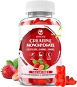 Creatine Monohydraat Gummies voor mannen & vrouwen, Kauwtabletten Creatine Monohydraat voor spierkracht, spier bouwer, energie Boost, suikervrij, veganist, aardbeien smaak-60 Tel.