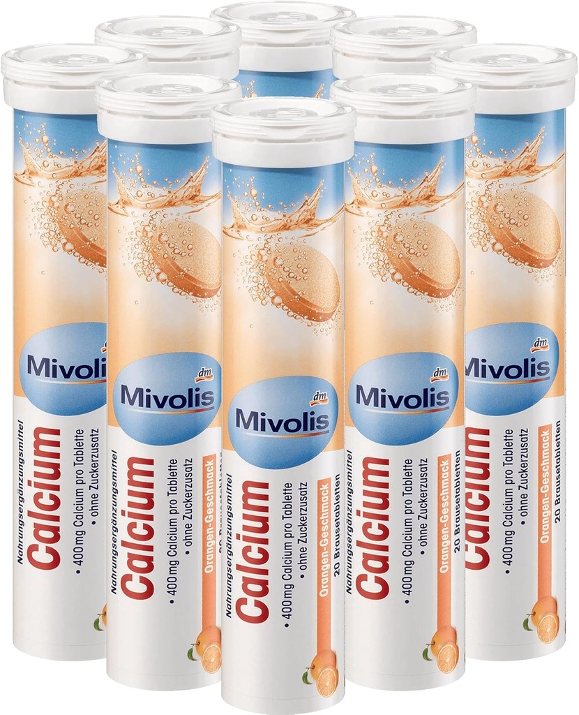 Mivolis Calcium effervescent Tablets - Dietary Supplements 8 Tubes x 20 pcs | Germany