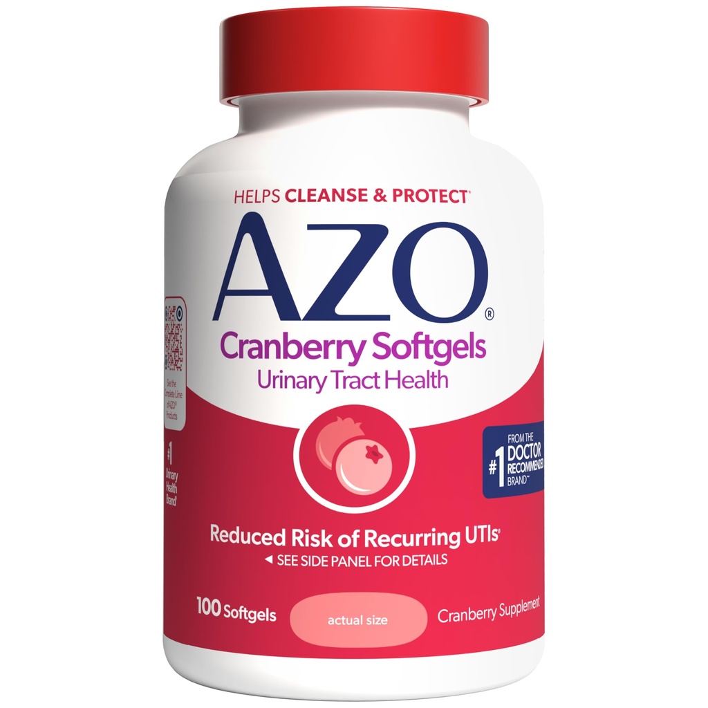 AZO Cranberry Supplement, Made with Concentrated Whole Fruit Cranberry Powder to Help Cleanse and Protect the Urinary Tract*, Sugar Free Cranberry Pillen, Non-GMO, 100 Softgels