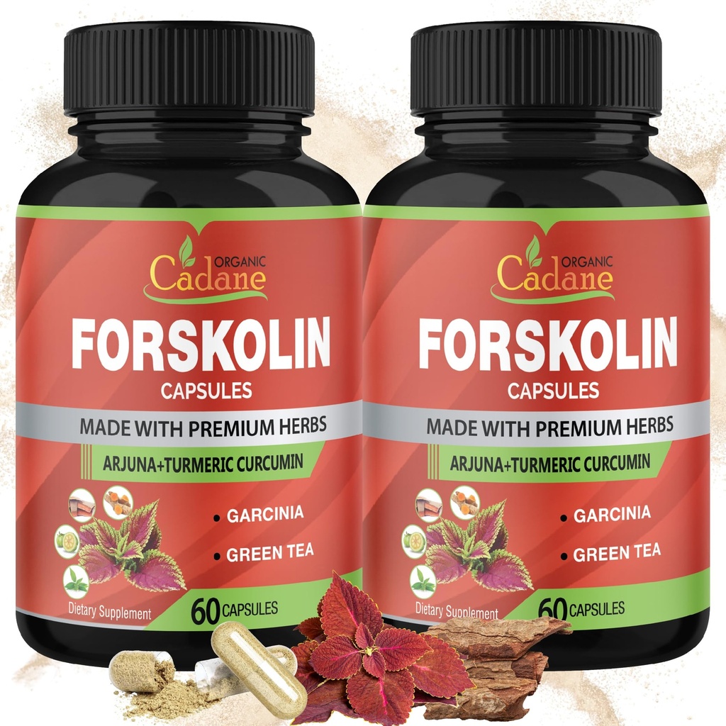 Cadane 2 verpakkingen Forskolin Supplementen Capsules & Turmeric, Arjuna, Garcinia Cambogia, Groene thee - Maximale sterkte Coleus Forskohlii Extract - Ondersteuning Immune Systeem - 4 maanden Levering