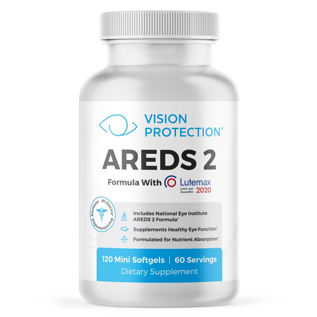 AREDS 2 Vitamine oculaire et supplément minéral pour la santé oculaire, Lutemax 2020 avec l'Institut des yeux naturels AREDS 2 Ingrédients d'étude Lutéine, vitamine C, et Zeaxanthin, 120 Mini Softgels