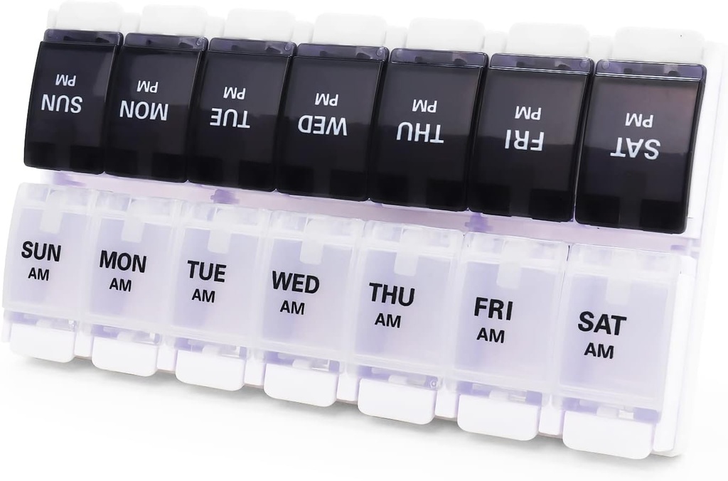 Grandes boîtes à pilules et organisateur 2 fois par jour, MOLN HYMY 7 jours AM PM Pill Case, 14 compartiments Distributeur de pilules pour tenir de grands suppléments de vitamines Huile de poisson (noir + blanc)
