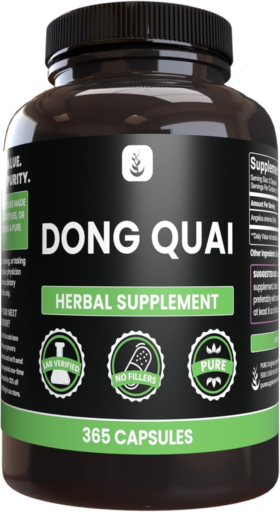 INGRÉDIENTS ORIGINAUX PURE Dong Quai, (365 Capsules), Pas de Magnésium ou de Rincage, Toujours Pure, Verifié en laboratoire