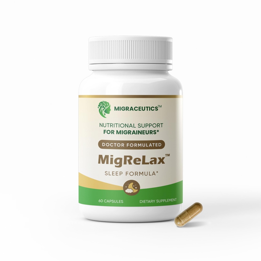 MigreLax - Doctor Formulated Migraine Relief Supplements - Slaap & ontspannen ondersteuning met Valeriaan, citroenbalsem, passiebloem, Hop - Migraine supplement voor vrouwen en mannen - Migraine Hoofdpijn Ondersteuning