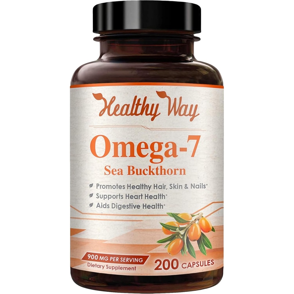 Pure Omega 7 vetzuren 200 capsules 900mg Natural Sea Buckthorn Oil, NON-GMO USA Made