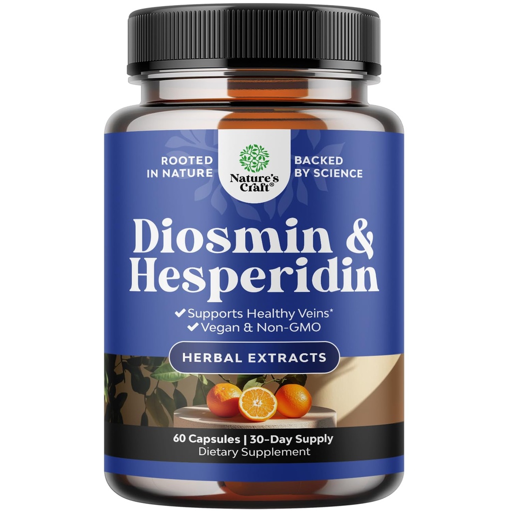 Complexe Diosmin Hespéridin 1000mg pour les adultes - Supplément orange amère pour le soutien des veines varices, la santé des jambes et des pieds de sang - Suppléments Diosmin & Hespéridin de Citrus Aurantium - 60 Compte
