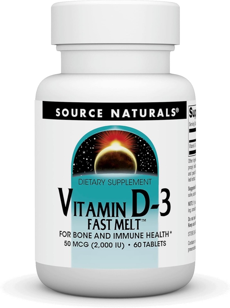 Bron Naturals Vitamine D-3 2000 ie Ondersteunt Bone & Immune Health - Zwarte kersenperzik smaak - 60 snelle smelttabletten