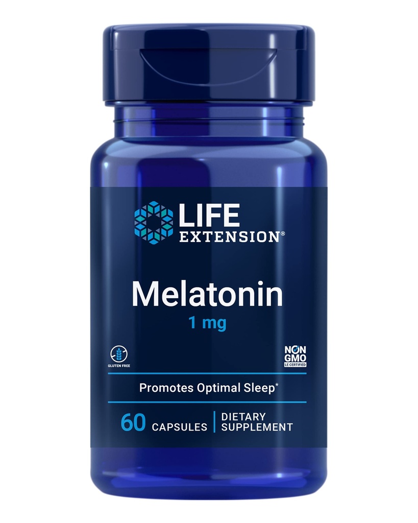 Life Extension Melatonine 1 mg - For Restful Night, Hormone Balance, and Immune Health - Immediate Release - Glutenvrij, Non-GMO - 60 Capsules
