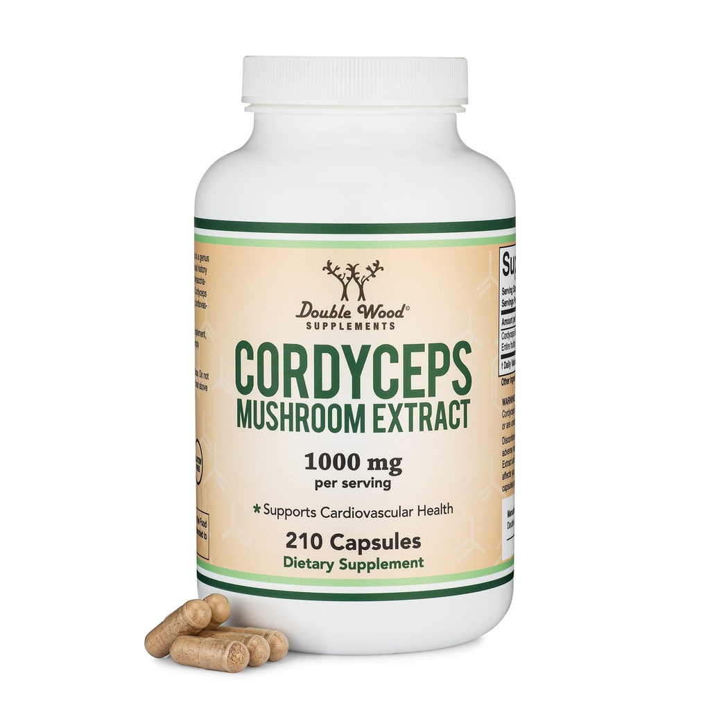 Cordyceps Capsules (Cordyceps Sinensis Mushroom Extract) 210 Compte, 3,5 mois d'approvisionnement, 1 000MG (7% Polysaccharides avec Alpha et Beta Glucans) Dans l'ensemble et soutien du vieillissement par le double bois