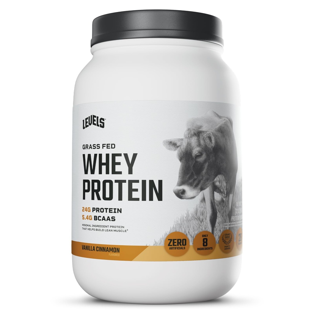 Niveaus Gras Fed Wei Proteïne Poeder, Geen Kunststoffen, 24G eiwit, Vanille Kaneel, 2LB