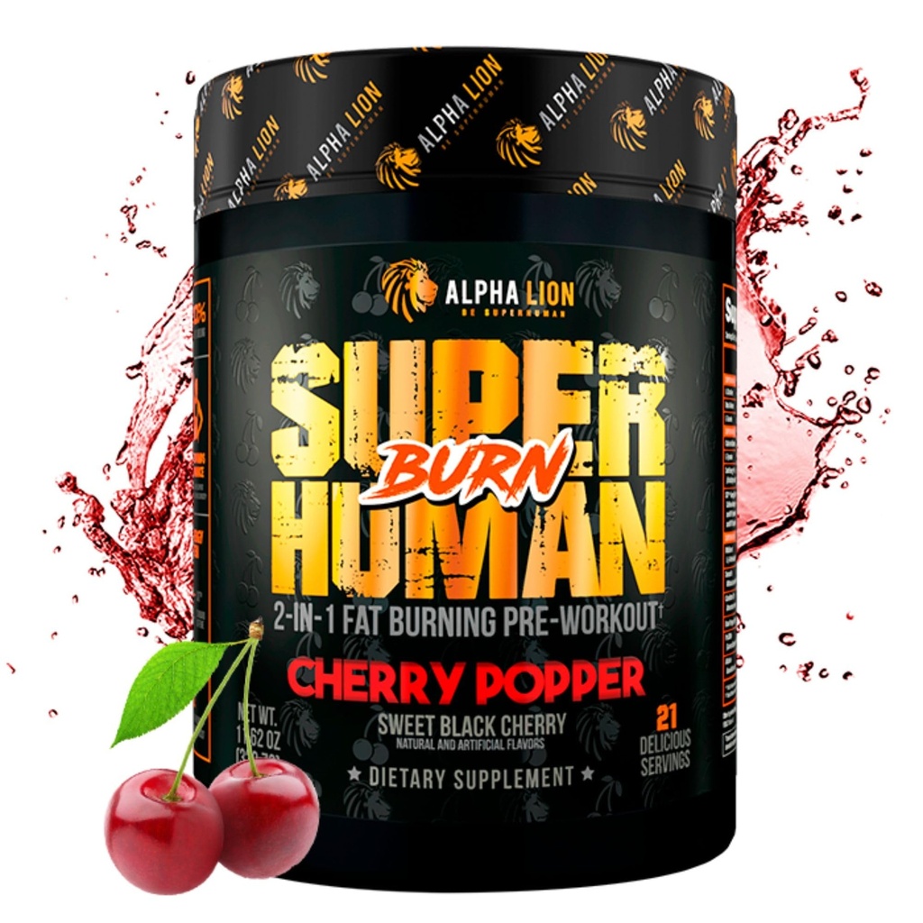 ALPHA LION Superhumain Burn – 2 en 1 Métabolisme Booster avant l'entraînement et Thermogénique Fat Burner pour les hommes – Suppresseur de l'appétit et supplément de perte de poids (21 portions, cerise noire douce saveur)