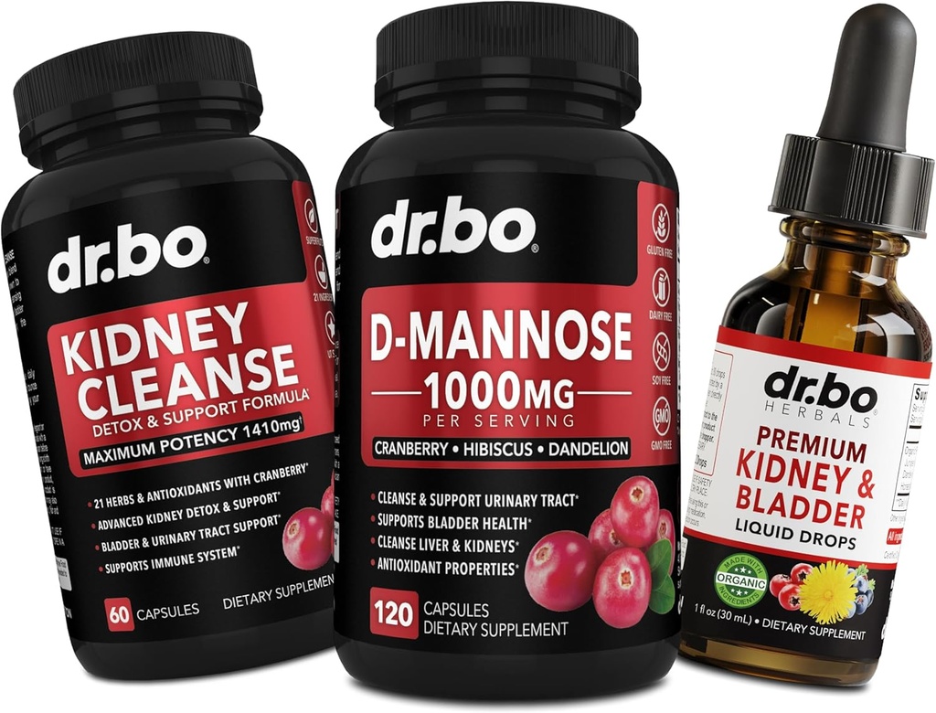 Nier Reiniging & D Mannose Supplementen - Nieren Detox & Bladder Ondersteuning Liquid Drops Supplement, D-Mannose 500mg 1000mg Capsules - DMannose Cranberry, Ondersteuning Nieren, Blaas en urine Tract Gezondheid