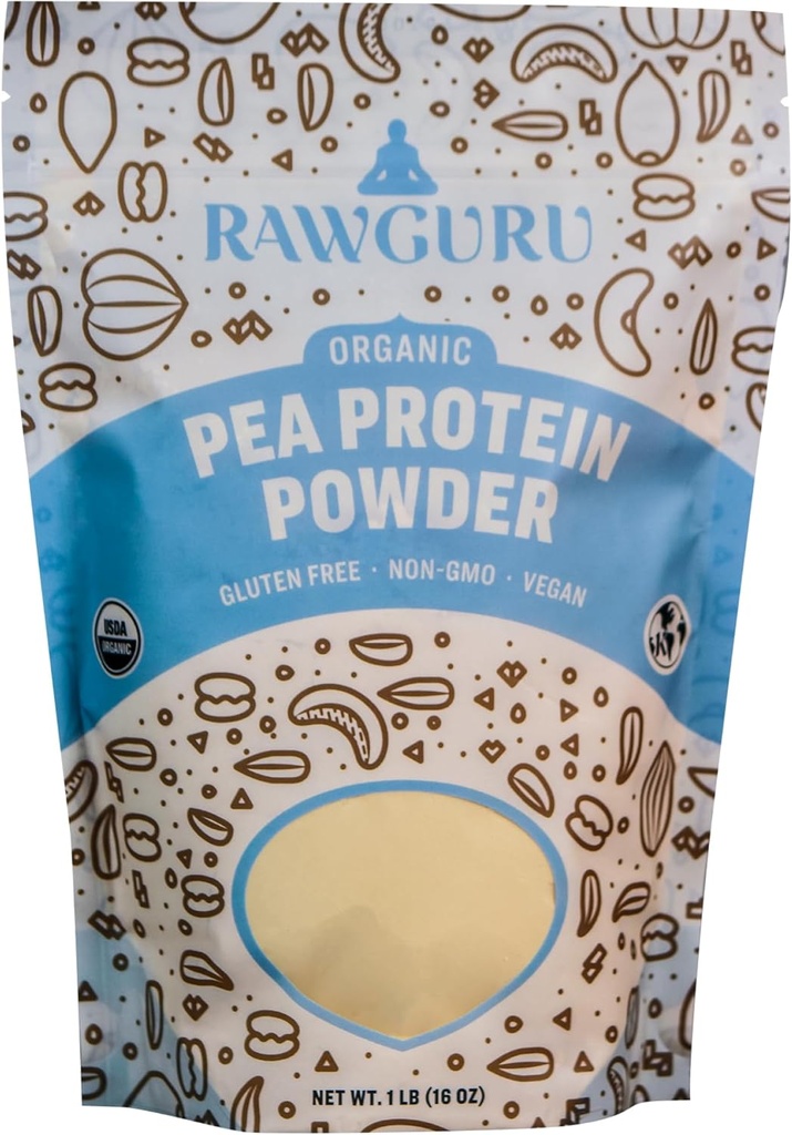 RawGuru Organic Pea Protein Powder - 16 oz - USDA Organic Gluten Free 