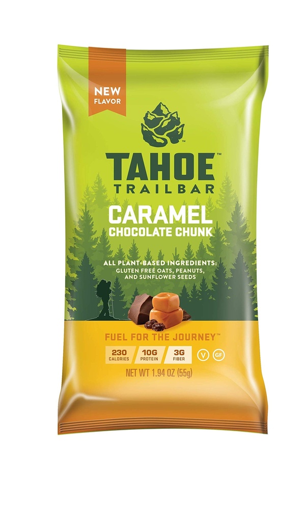 Tahoe Trail Bar, Plant-Based Natural Energy Bar (1,94 Ounce Protein Bar, 12 Count) Hoge proteïne Non-GMO, Glutenvrij, Veganistisch gezonde snacks - Caramel Chocolade Chunk