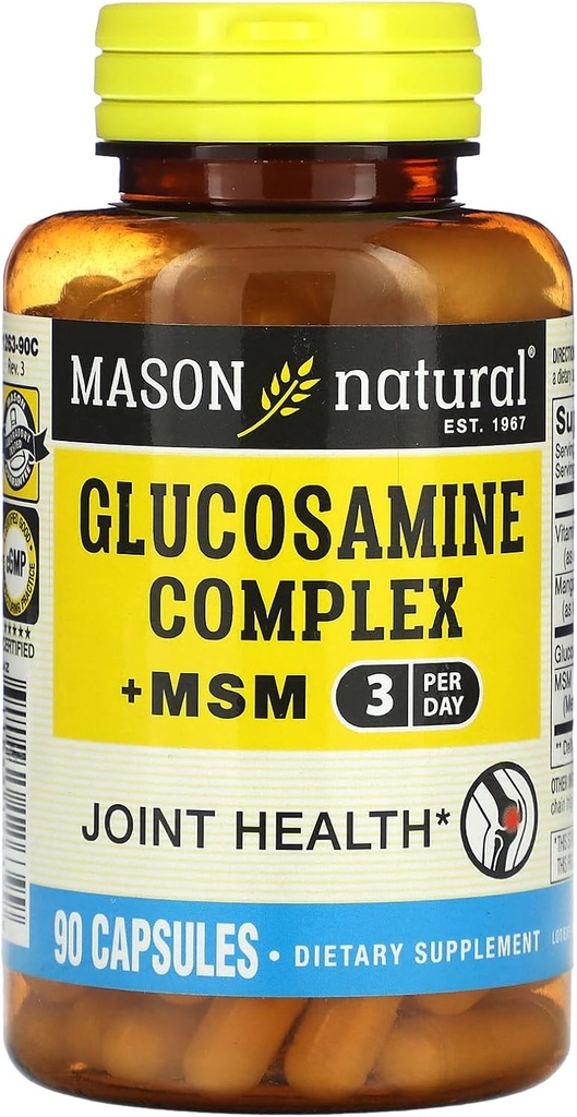 MASON NATUURLIJKE Glucosamine Complex Plus MSM met vitamine C - Ondersteunt gezamenlijke gezondheid, verbeterde flexibiliteit en mobiliteit, 90 capsules