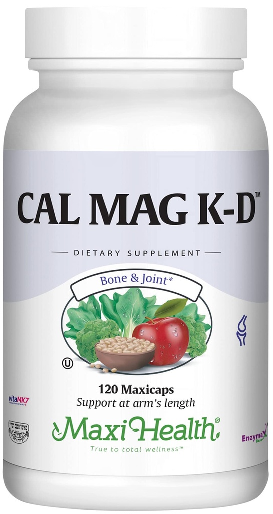 Maxi Health Men and Women 500 mg Calciumsupplement met vitamine D3 (2000 IE), Magnesium (250 mg) en Vitamine K2 (150 mcg) - Bot, tanden en gewrichtsondersteuning - 120 capsules