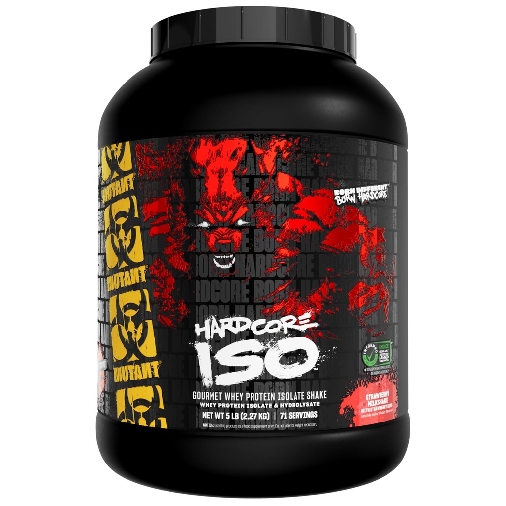 Mutant Hardcore ISO Whey Protein Isolate Powder Acts Fast to Help Recover, Build Muscle, Bulk and Strength, 5 lb - Strawberry Milkshake