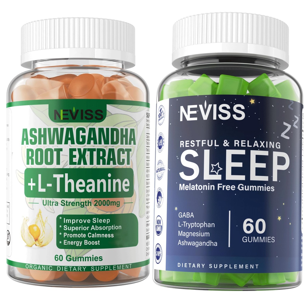NEVISS Melatonine Gratis Slaap Gummies + Ashwagandha Gummies 2000mg