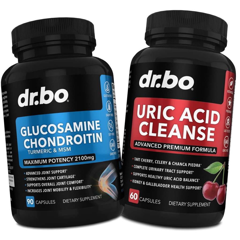 DR. BO Glucosamine Chondroïtine Turmeric MSM - Supplément de soutien au nettoyage des acides uriques