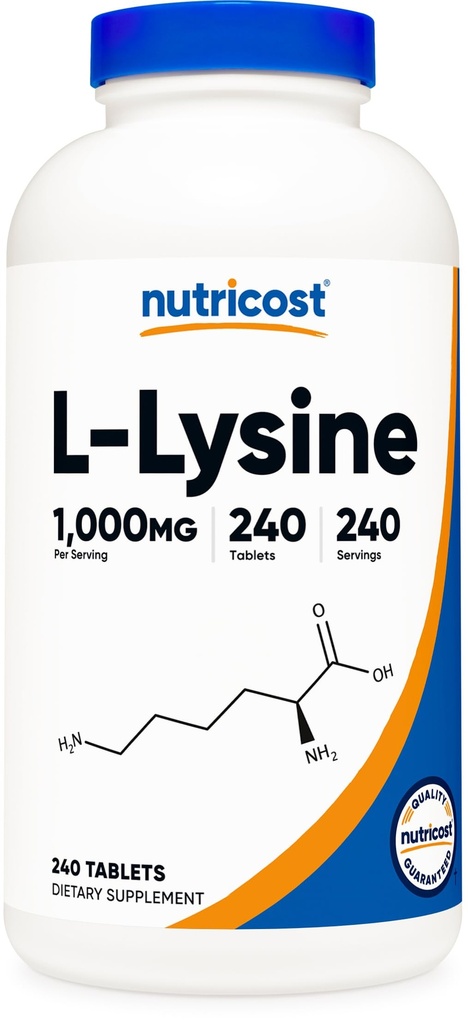 Nutricost L-Lysine 1000mg, 240 tabletten - Glutenvrij, niet-GMO en Vegetarisch vriendelijk