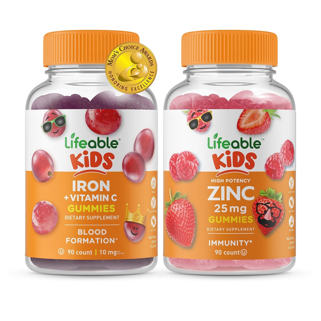 Levensvatbare Iron & Vitamin C Kids + Zink 25mg Kids, Gummies Bundle - Grote Proeverij, Vitamine Supplement, Glutenvrij, GGO-vrij, Kauwgom