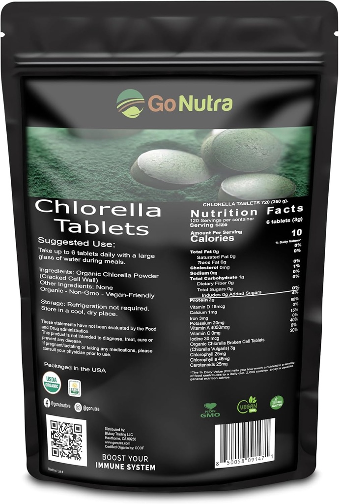 Organische Chlorella tabletten Broken Cell, 3000mg per portie,1000 tabletten - Superfoods Rijk aan mineralen, vitamines, chlorofyl, Aminozuren, vetzuren, vezels & eiwitten, niet-GMO & Vegan vriendelijk