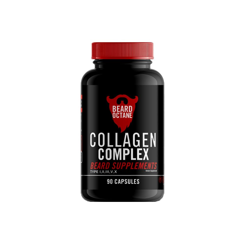 Baard Octane Collageen - Baard Haargroei Multivitaminen - 30-Dag Supply - Gezond, Sterk, Sneller, Dikke Baard Groei Vitamine Supplement - Made in The USA
